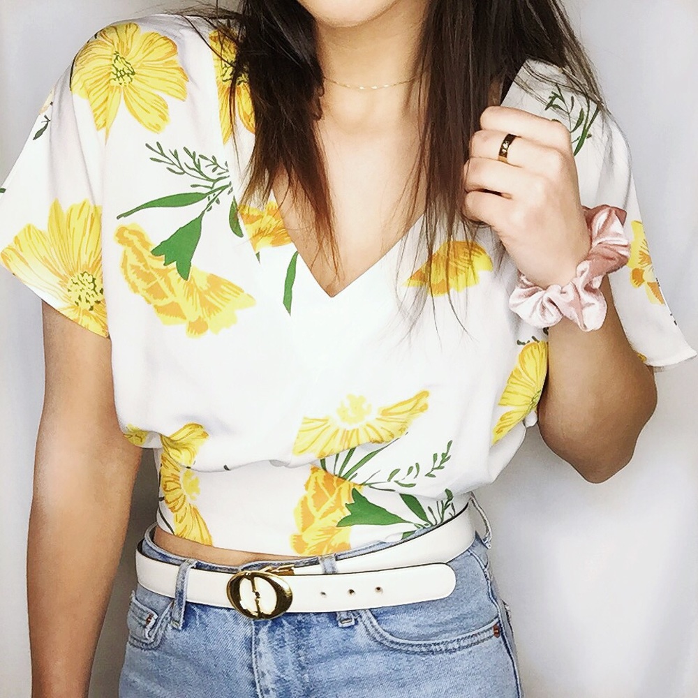 Favlux • Cropped V-Neck Blouse w/ Tie Back